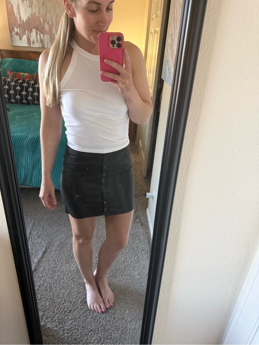 Free People Black Button-Front Mini Skirt